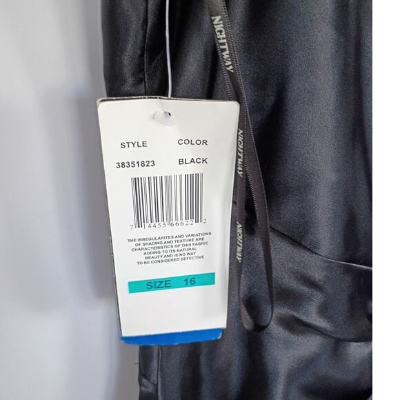 Night Way Collections Black Satin Formal Gown Sz 16 Prom Sleeveless Empire Waist - Picture 8 of 11